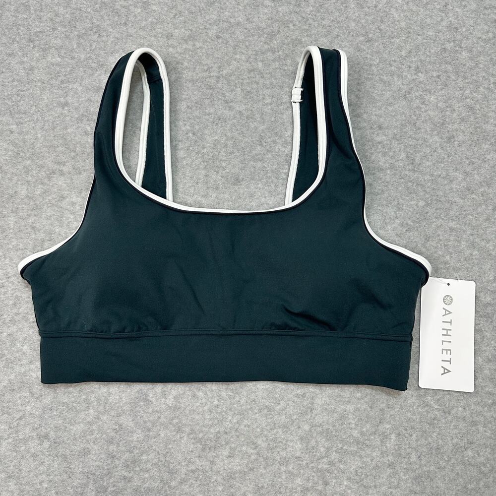 Athleta Breathe Longline Piping Sports Bra A-C SZ L Cypress Green Removable Pad
